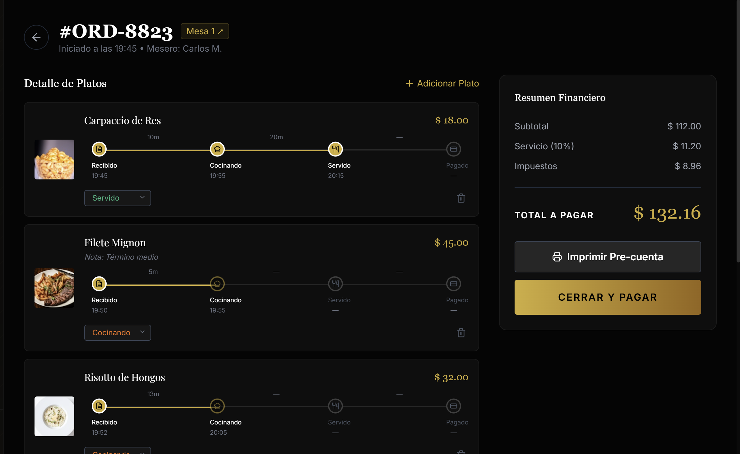 Pedidos del restaurante